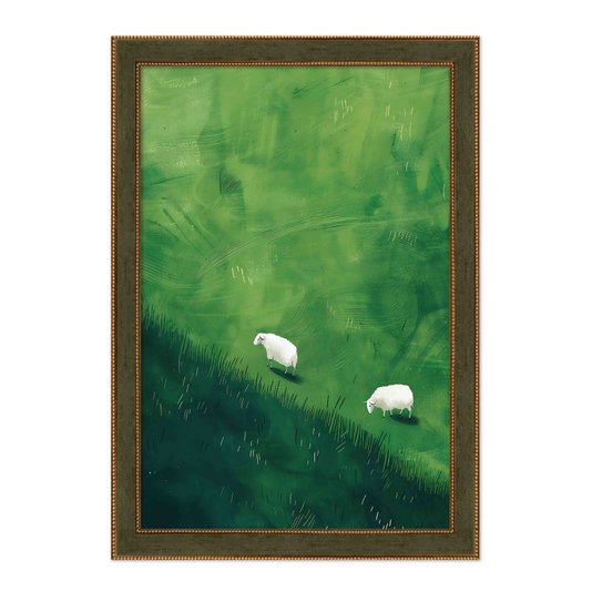 Quadro Decorativo Ovelhas Sobre O Pasto Verde Vintage Farmhouse