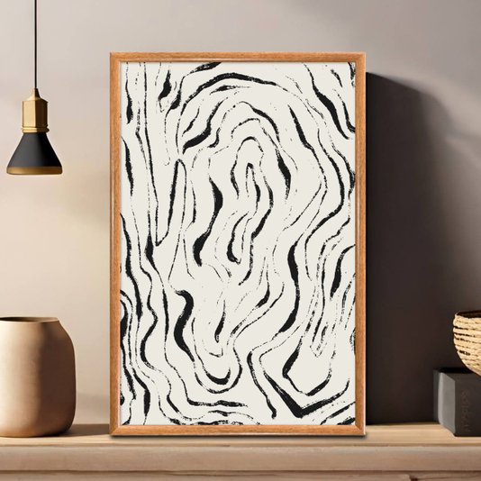 Quadro Decorativo Padrão De Curvas Abstrato  Estilo Japandi