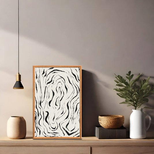 Quadro Decorativo Padrão De Curvas Abstrato  Estilo Japandi