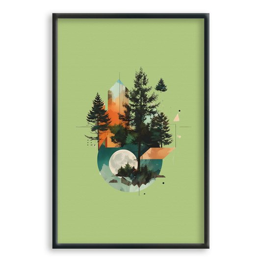 Quadro Decorativo Paisagem Abstrata Com Floresta Verde