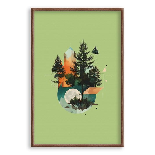 Quadro Decorativo Paisagem Abstrata Com Floresta Verde
