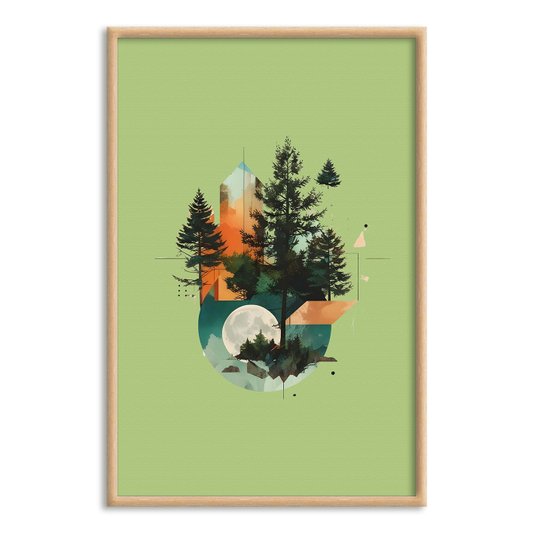 Quadro Decorativo Paisagem Abstrata Com Floresta Verde