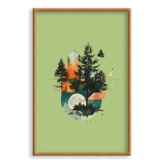 Quadro Decorativo Paisagem Abstrata Com Floresta Verde