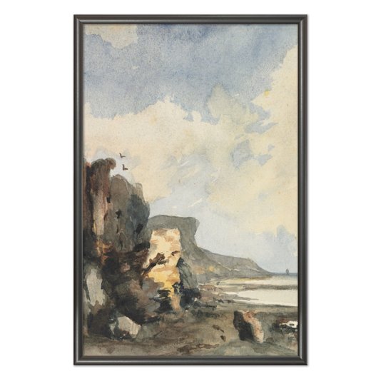 Quadro Decorativo Paisagem Abstrata Praia Rochosa Vintage