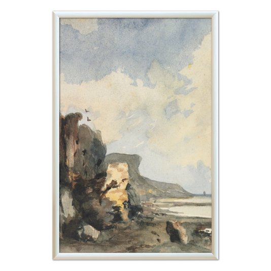 Quadro Decorativo Paisagem Abstrata Praia Rochosa Vintage