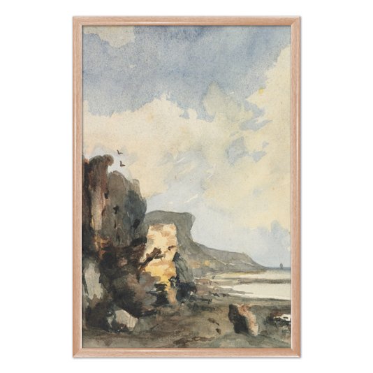 Quadro Decorativo Paisagem Abstrata Praia Rochosa Vintage