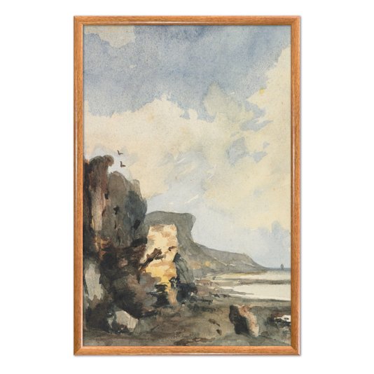Quadro Decorativo Paisagem Abstrata Praia Rochosa Vintage