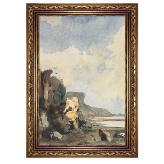 Quadro Decorativo Paisagem Abstrata Praia Rochosa Vintage