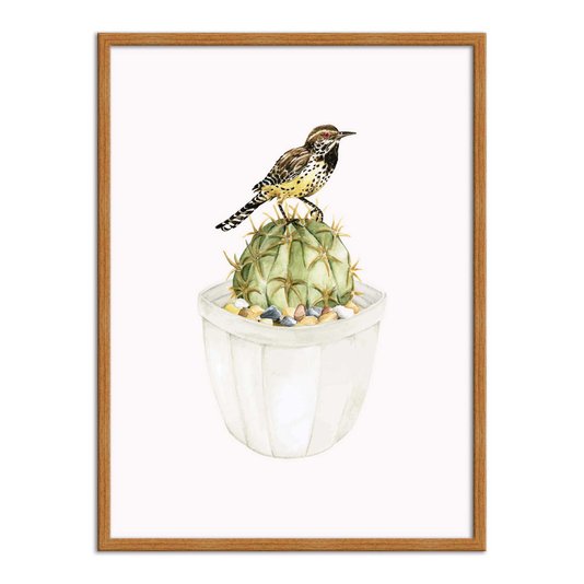 Quadro Decorativo Pássaro Sobre Cactus