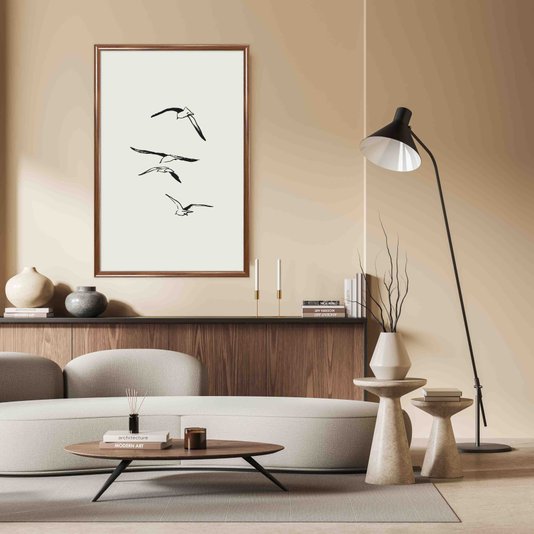 Quadro Decorativo Pássaros Voando Minimalista  Estilo Japandi