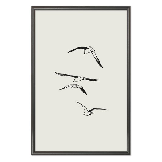Quadro Decorativo Pássaros Voando Minimalista  Estilo Japandi