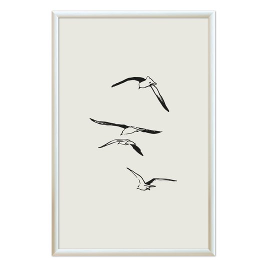 Quadro Decorativo Pássaros Voando Minimalista  Estilo Japandi