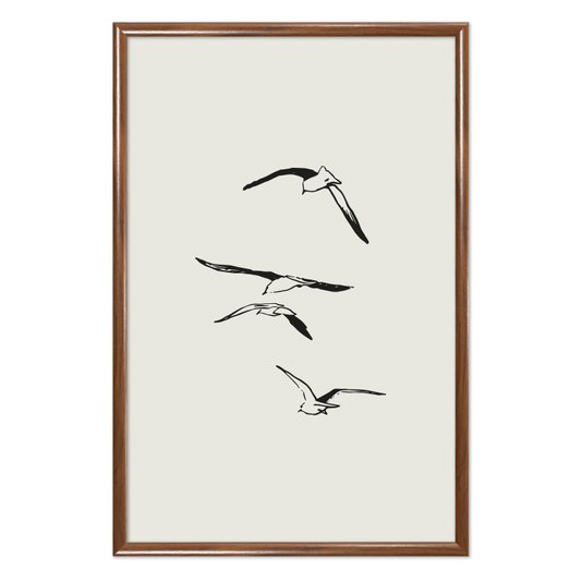 Quadro Decorativo Pássaros Voando Minimalista  Estilo Japandi