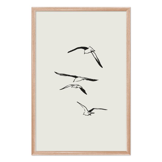 Quadro Decorativo Pássaros Voando Minimalista  Estilo Japandi