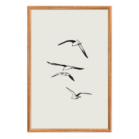 Quadro Decorativo Pássaros Voando Minimalista  Estilo Japandi