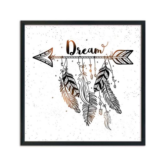 Quadro Decorativo Penas e Flecha Frase: "Dream"