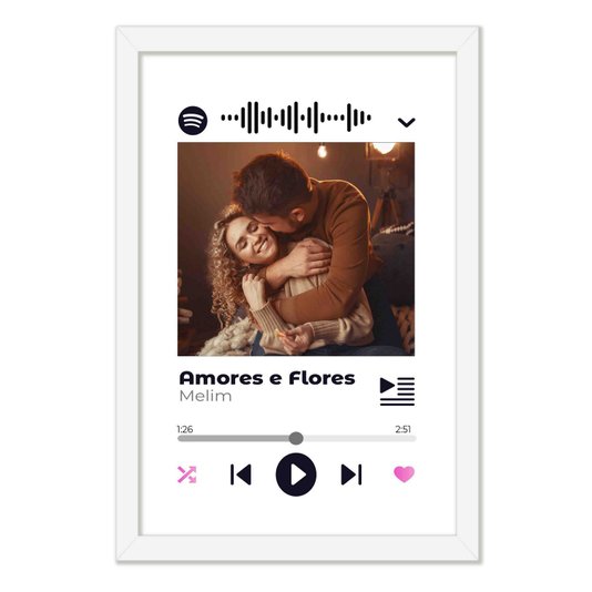 Quadro Decorativo Personalizado Interativo com Código QR do Spotify - Fundo Branco