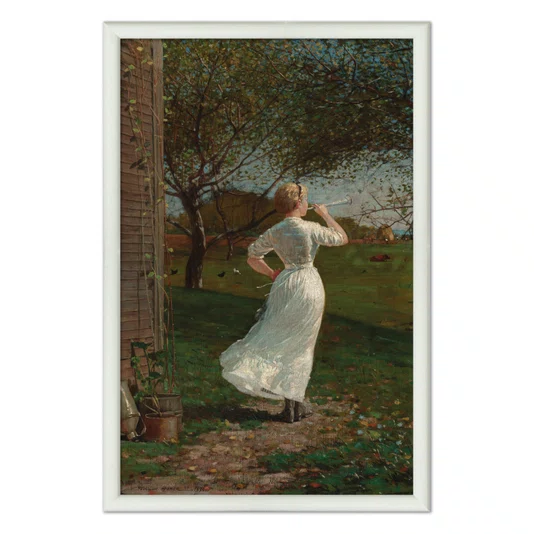 Quadro Decorativo Pintura The Dinner Horn Blowing The Horn At Seaside de Winslow Homer