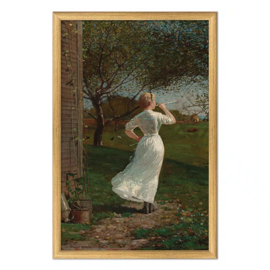 Quadro Decorativo Pintura The Dinner Horn Blowing The Horn At Seaside de Winslow Homer