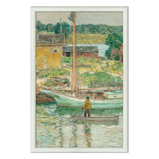 Quadro Decorativo Pintura Embarcação de Ostras, Cos Cob de Childe Hassam