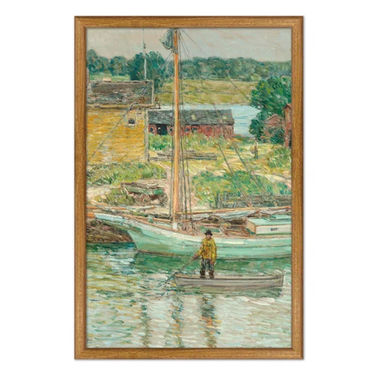 Quadro Decorativo Pintura Embarcação de Ostras, Cos Cob de Childe Hassam