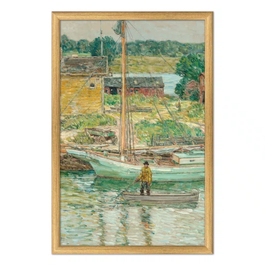 Quadro Decorativo Pintura Embarcação de Ostras, Cos Cob de Childe Hassam