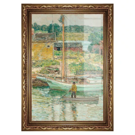 Quadro Decorativo Pintura Embarcação de Ostras, Cos Cob de Childe Hassam