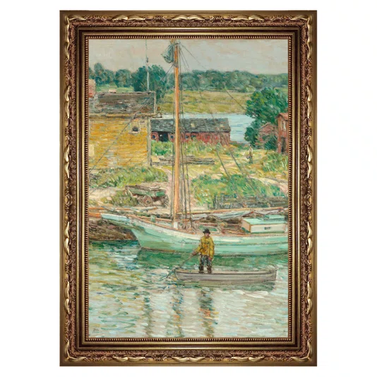 Quadro Decorativo Pintura Embarcação de Ostras, Cos Cob de Childe Hassam