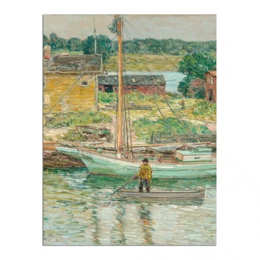 Quadro Decorativo Pintura Embarcação de Ostras, Cos Cob de Childe Hassam