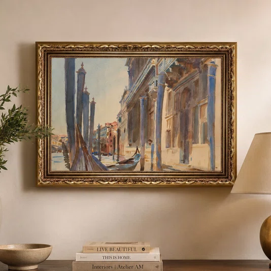 Quadro Decorativo Pintura Gôndolas Ancoradas no Grande Canal por John Singer Sargen