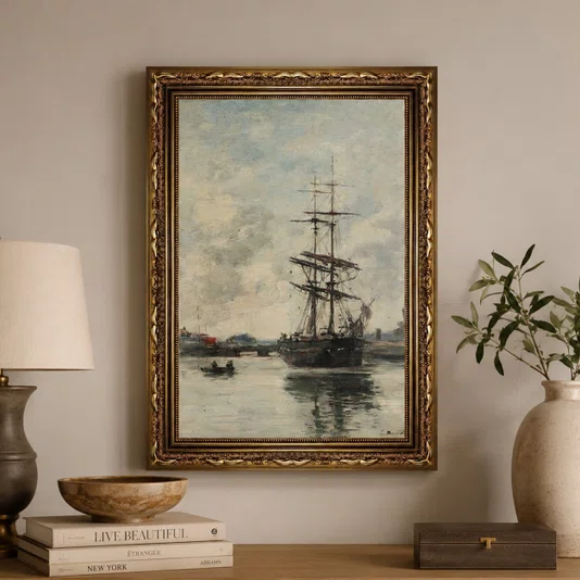 Quadro Decorativo Pintura "Navio no Touques" de Eugène Boudin