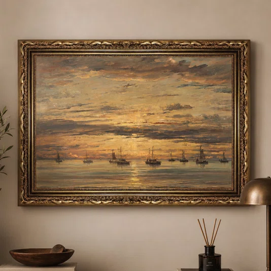 Quadro Decorativo Pintura "Pôr do sol em Scheveningen" de Hendrik Willem Mesdag