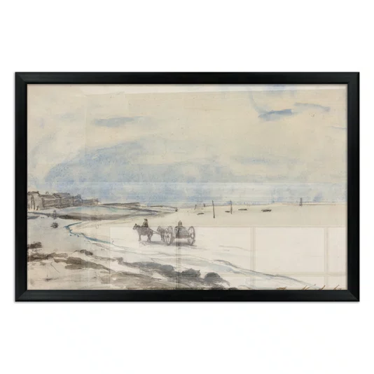 Quadro Decorativo Pintura "Carrinho na Praia de Etretat" de Johan Barthold Jongkind