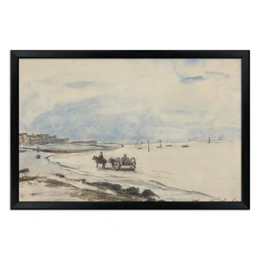 Quadro Decorativo Pintura "Carrinho na Praia de Etretat" de Johan Barthold Jongkind