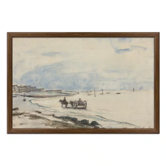 Quadro Decorativo Pintura "Carrinho na Praia de Etretat" de Johan Barthold Jongkind