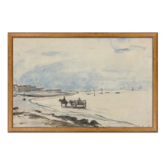 Quadro Decorativo Pintura "Carrinho na Praia de Etretat" de Johan Barthold Jongkind