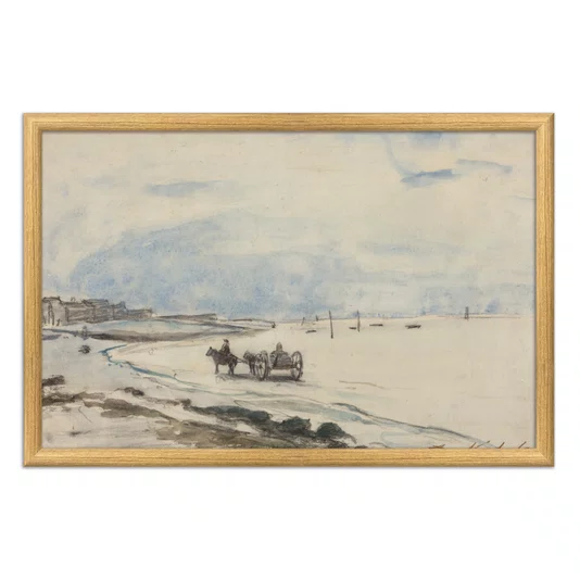 Quadro Decorativo Pintura "Carrinho na Praia de Etretat" de Johan Barthold Jongkind