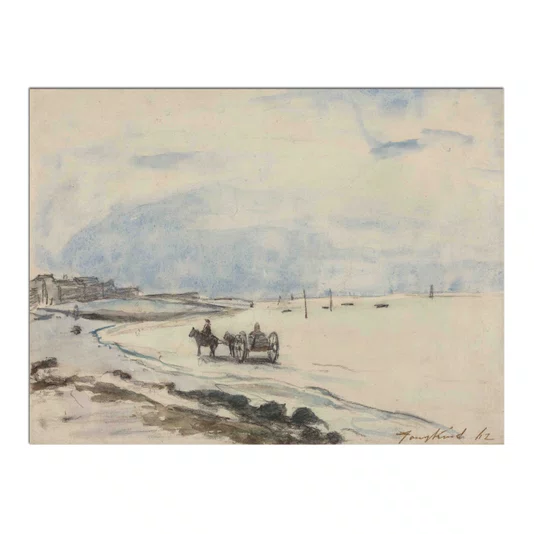Quadro Decorativo Pintura "Carrinho na Praia de Etretat" de Johan Barthold Jongkind