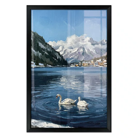 Quadro Decorativo Pintura Lago Alpino
