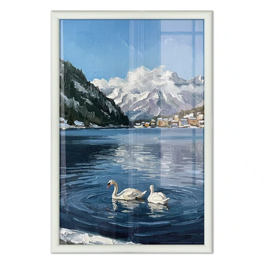 Quadro Decorativo Pintura Lago Alpino