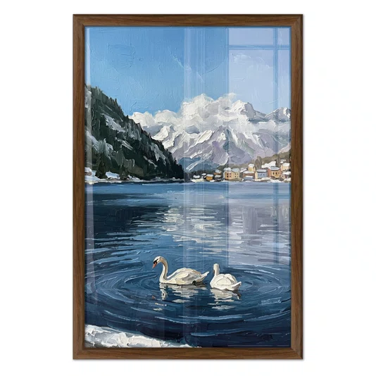 Quadro Decorativo Pintura Lago Alpino