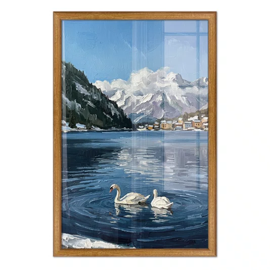 Quadro Decorativo Pintura Lago Alpino