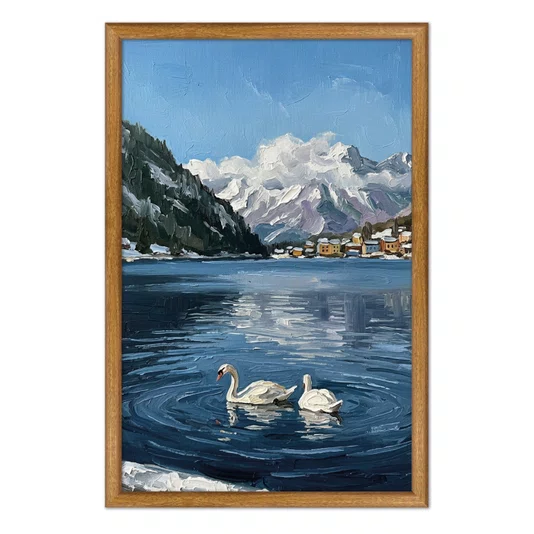Quadro Decorativo Pintura Lago Alpino