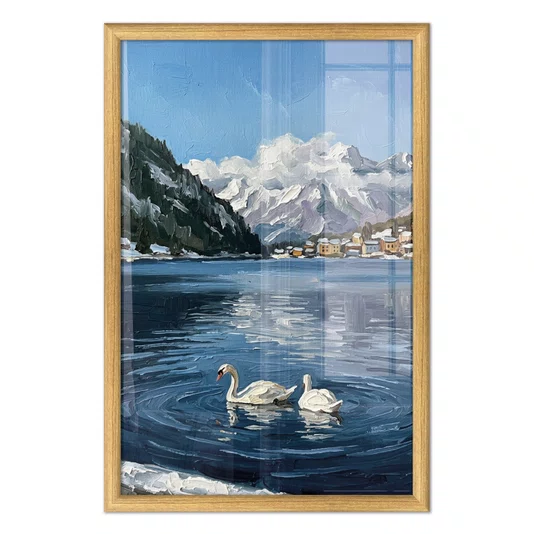 Quadro Decorativo Pintura Lago Alpino