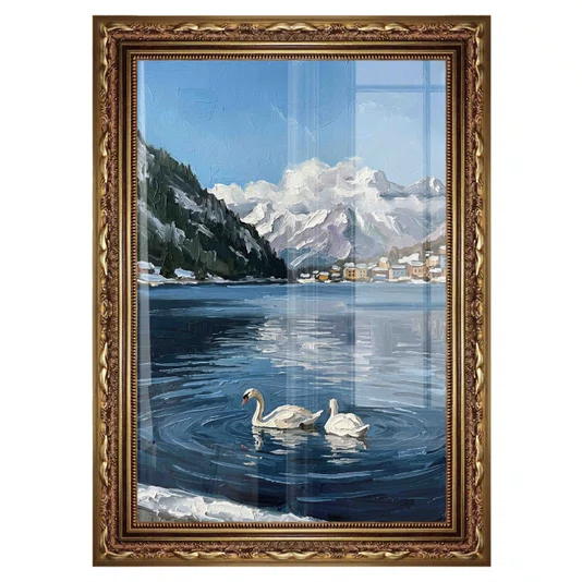 Quadro Decorativo Pintura Lago Alpino