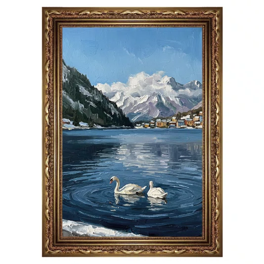 Quadro Decorativo Pintura Lago Alpino