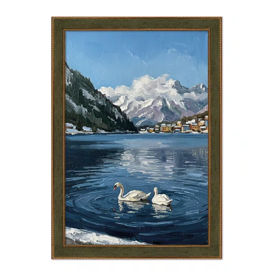 Quadro Decorativo Pintura Lago Alpino