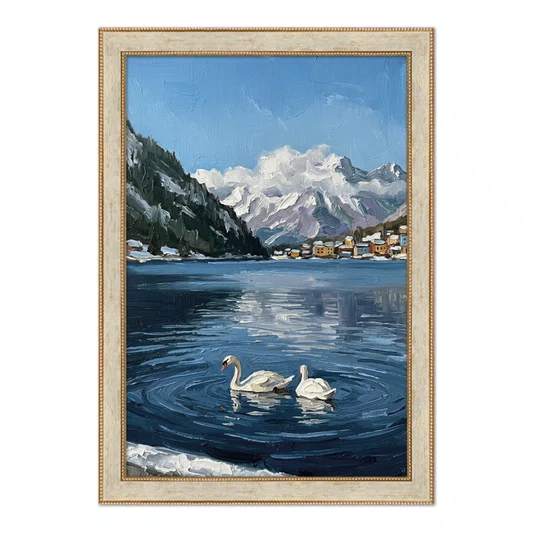 Quadro Decorativo Pintura Lago Alpino