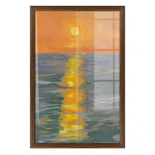 Quadro Decorativo Pintura Pôr do Sol no Mar Estilo Modern Heritage