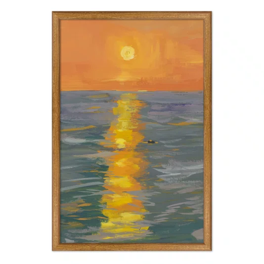 Quadro Decorativo Pintura Pôr do Sol no Mar Estilo Modern Heritage